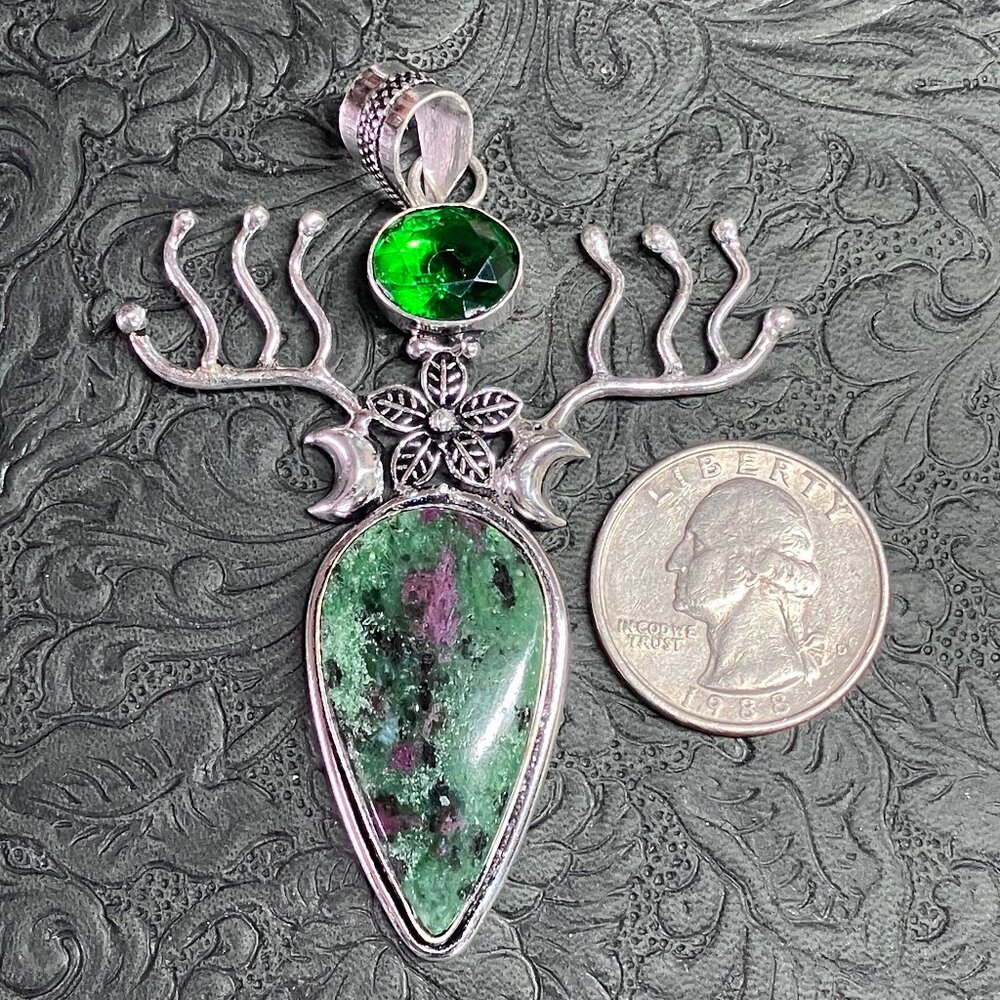 Sparkly Ruby Zoisite Flower Crescent Moon And Ant… - image 3